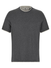 URBALENTI NYC image of Brunello Cucinelli T-Shirt titled Brunello Cucinelli Double Layer Short Sleeve T-Shirt , featuring Brunello Cucinelli cotton mélange with crew neck and double-layer effect piping—LDin, Men, Men > Clothing, Men > Clothing > Topwear, Spring - Summer 2026, Yes Eu, Brunello Cucinelli Double Layer Short Sleeve T-Shirt , URBALENTI NYC