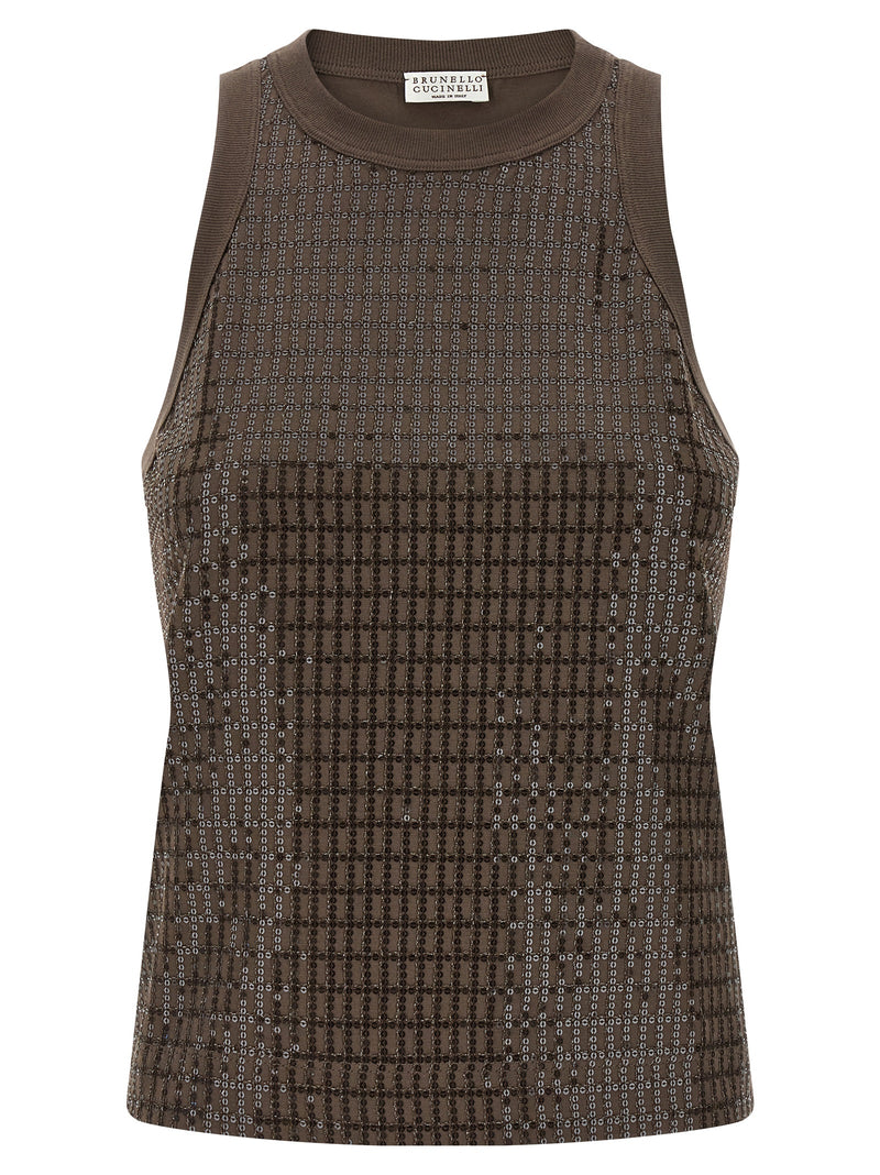 Brunello Cucinelli Dazzling Check Embroidery Top | Urbalenti™ NYC