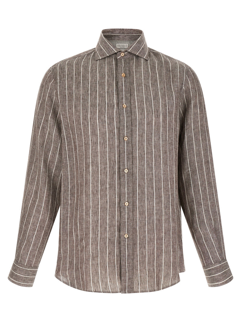 Brunello Cucinelli Pinstriped Canvas Shirt | Urbalenti™ NYC