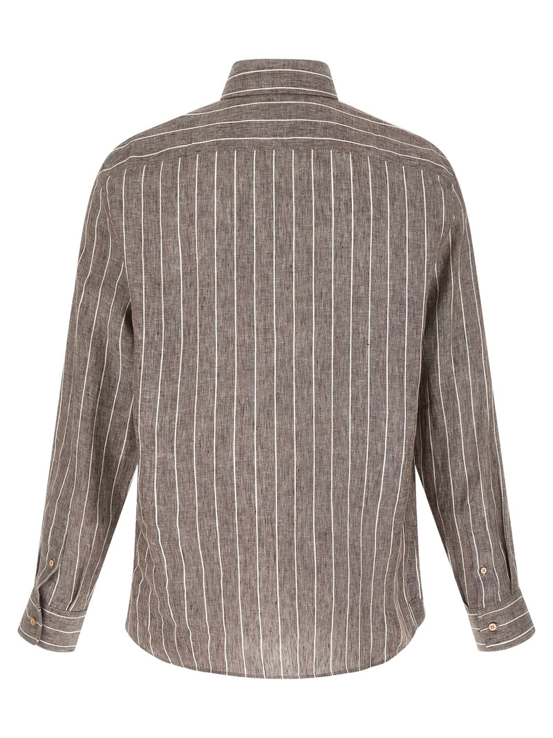 Brunello Cucinelli Pinstriped Canvas Shirt | Urbalenti™ NYC