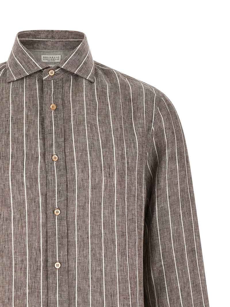 Brunello Cucinelli Pinstriped Canvas Shirt | Urbalenti™ NYC