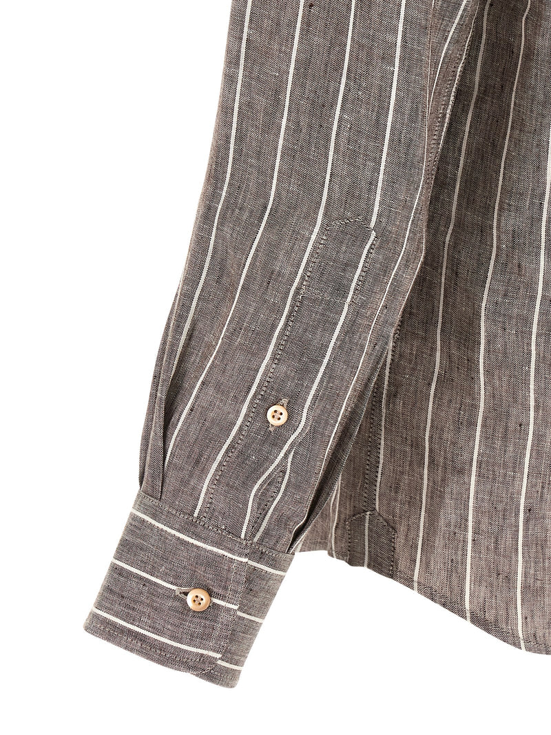 Brunello Cucinelli Pinstriped Canvas Shirt | Urbalenti™ NYC