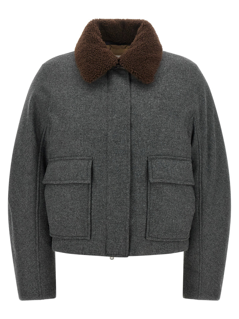 Brunello Cucinelli Brunello Cucinelli Shearling Collar Cropped Jacket