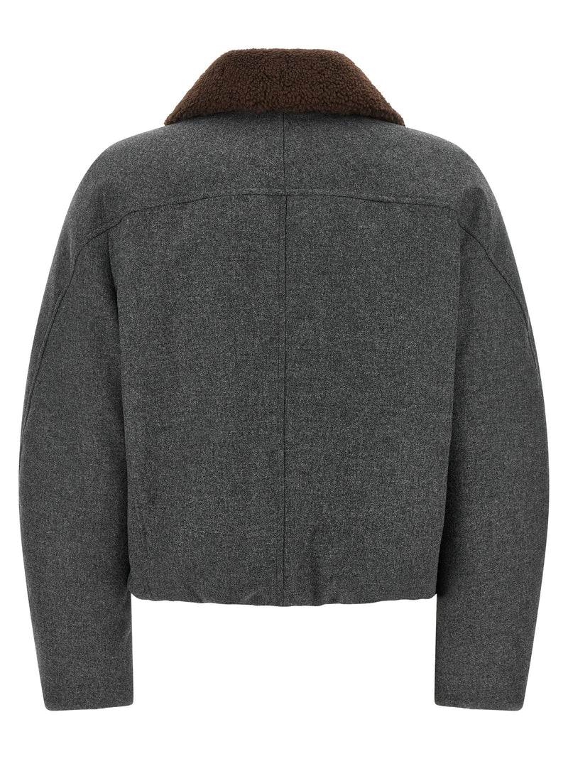 Brunello Cucinelli Brunello Cucinelli Shearling Collar Cropped Jacket