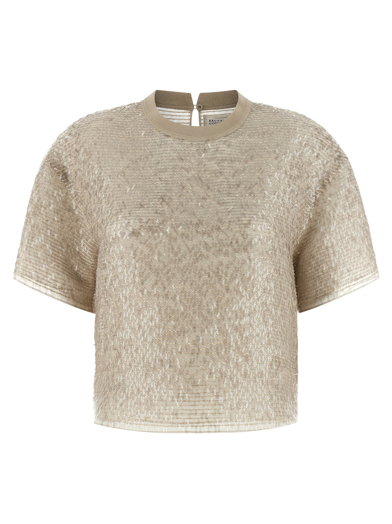 Brunello Cucinelli Dazzling Cascade Embroidery T-shirt | Urbalenti™ NYC