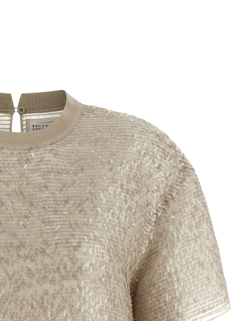 Brunello Cucinelli Dazzling Cascade Embroidery T-shirt | Urbalenti™ NYC