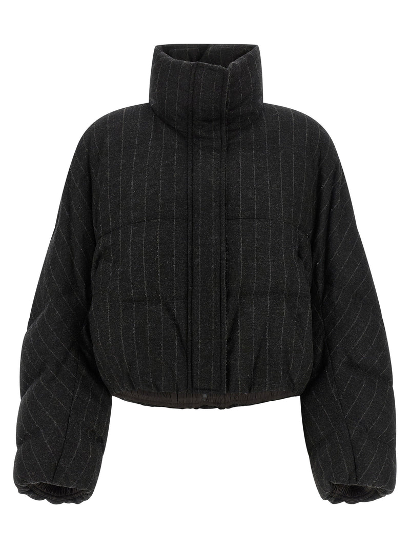 Brunello Cucinelli Micro Sequin Pinstriped Crop Down Jacket