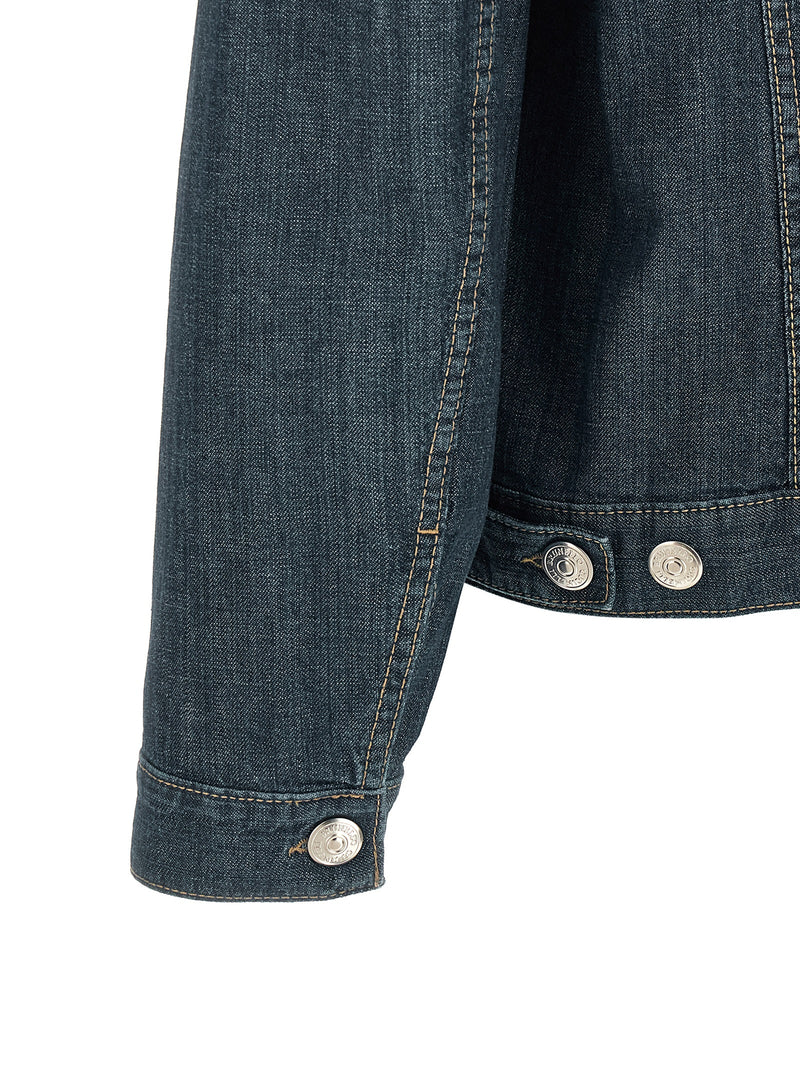 Brunello Cucinelli Leather Collar Denim Jacket | Urbalenti™ NYC