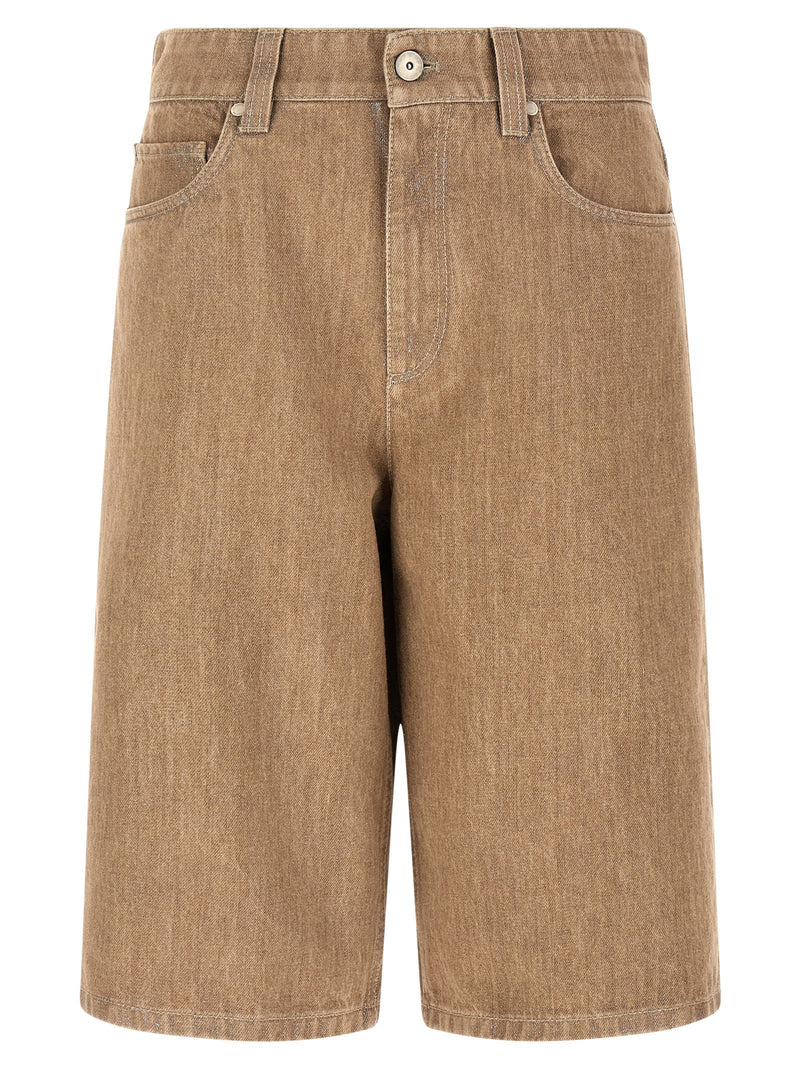 Brunello Cucinelli Lamé Denim Bermuda Shorts | Urbalenti™ NYC
