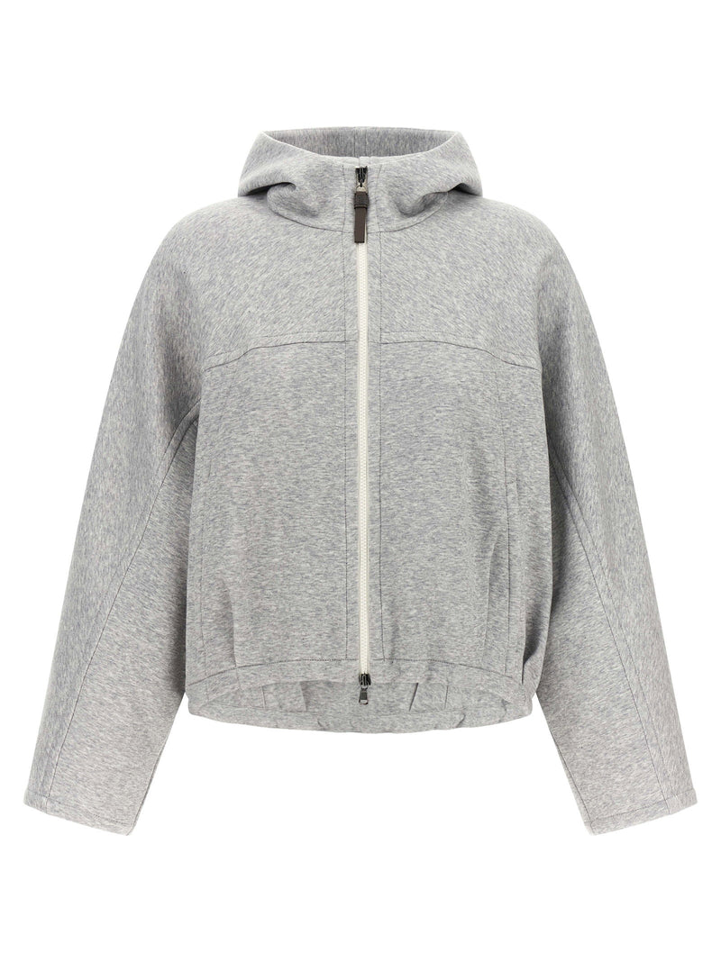 Brunello Cucinelli Brunello Cucinelli Shiny Zipper Pull Cropped Hoodie