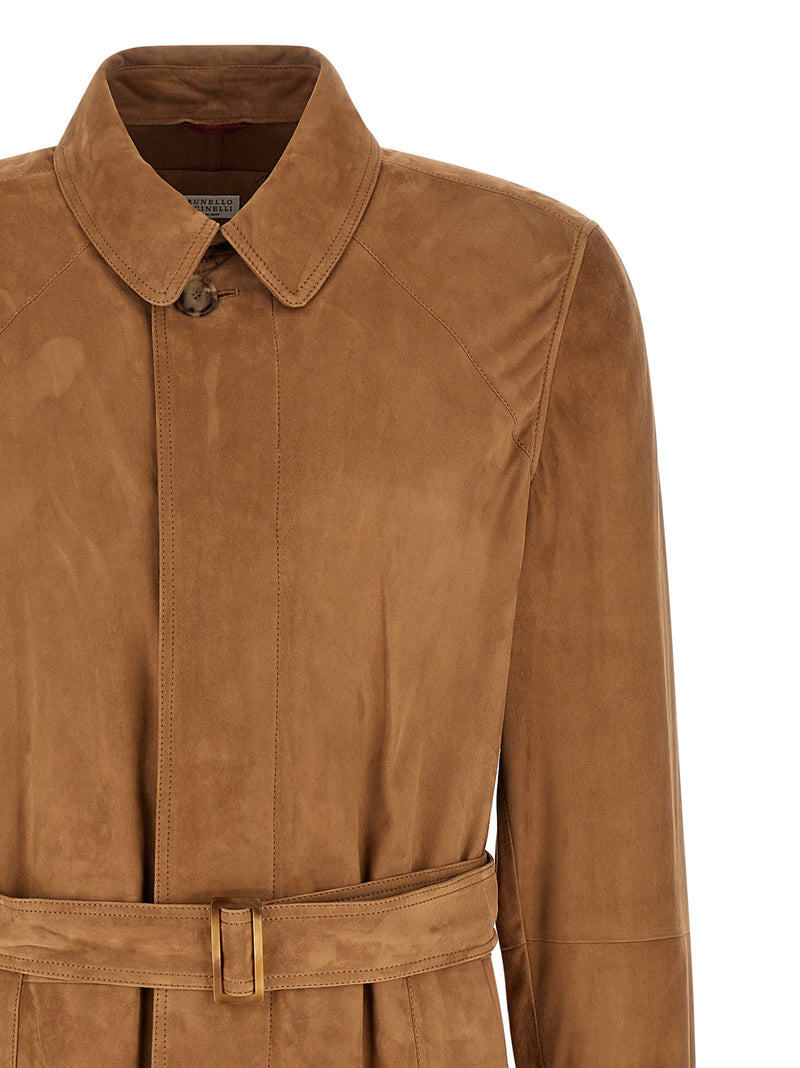 Brunello Cucinelli Suede Trench Coat | Urbalenti™ NYC