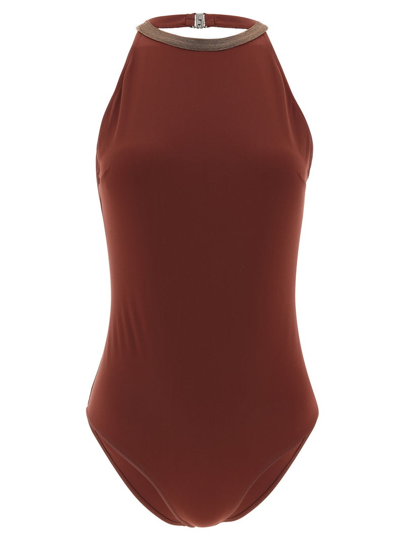 Brunello Cucinelli Precious Collar One-piece Swimsuit | Urbalenti™ NYC