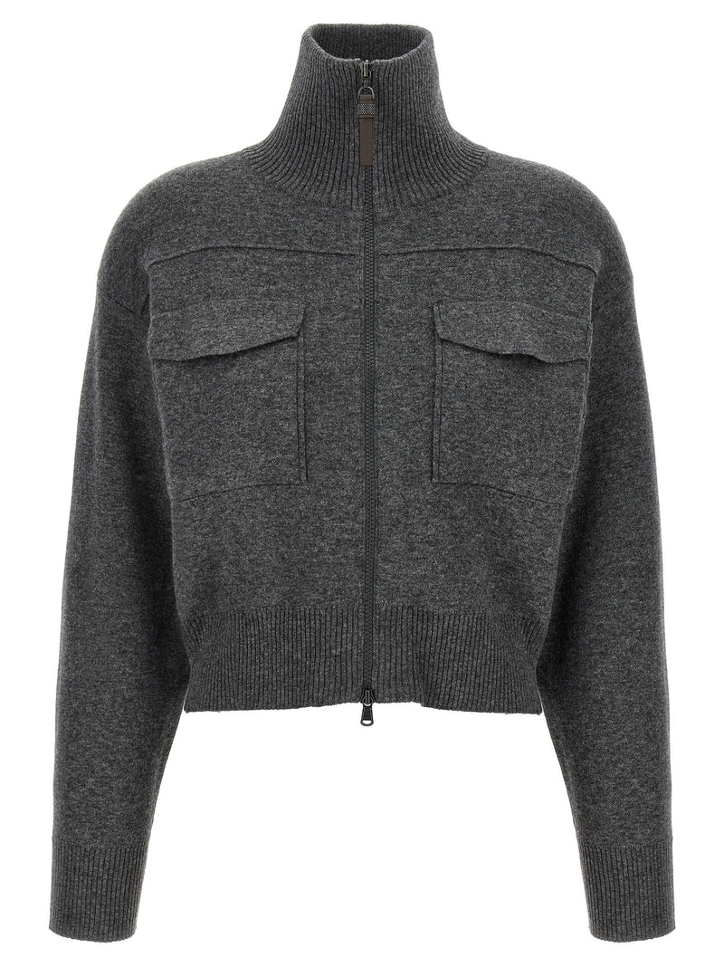 Brunello Cucinelli Brunello Cucinelli Shiny Zipper Pull Wool Cardigan