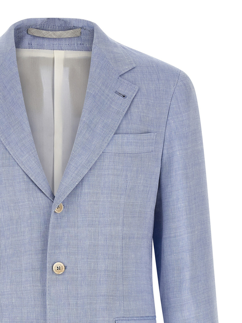 Brunello Cucinelli Linen And Wool Chevron Blazer | Urbalenti | Urbalenti... | Urbalenti™ NYC