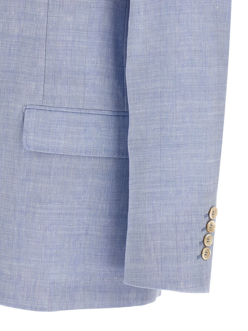Brunello Cucinelli Linen And Wool Chevron Blazer | Urbalenti | Urbalenti... | Urbalenti™ NYC
