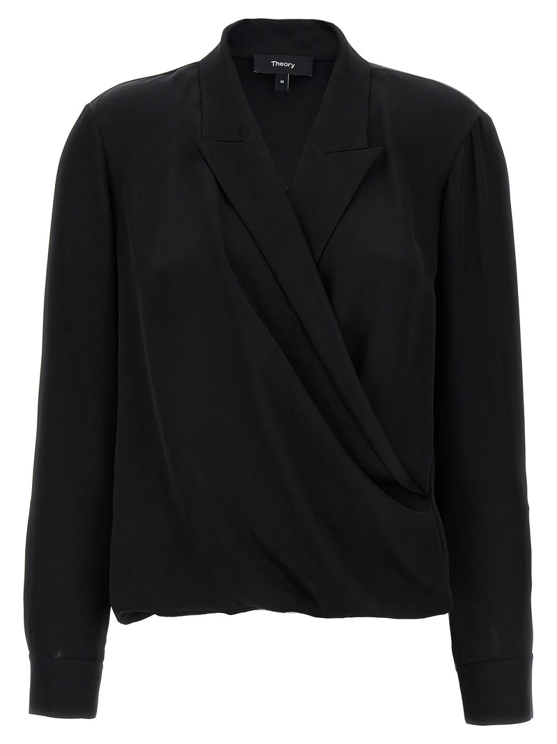 Theory Pk Label Wrap Blouse | Urbalenti™ NYC