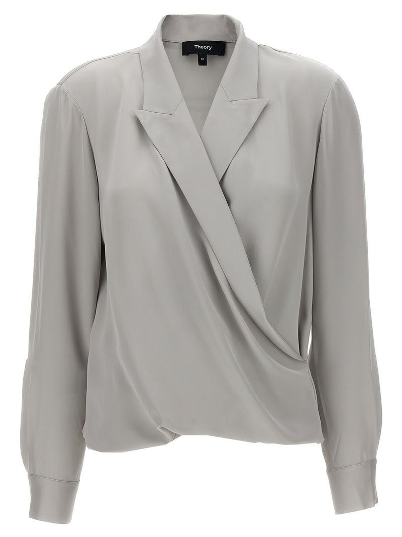 Theory Pk Label Wrap Blouse Variant 2 | Urbalenti™ NYC