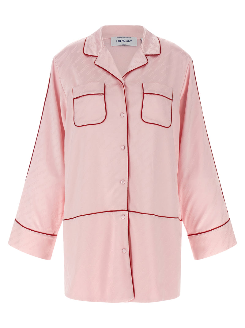 Off White Jacquard Satin New Roxy Pajama Shirt | Urbalenti™ NYC