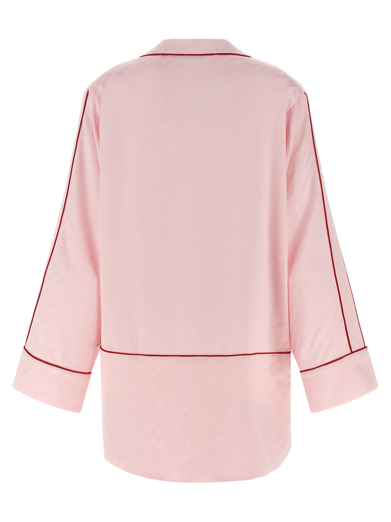 Off White Jacquard Satin New Roxy Pajama Shirt | Urbalenti™ NYC