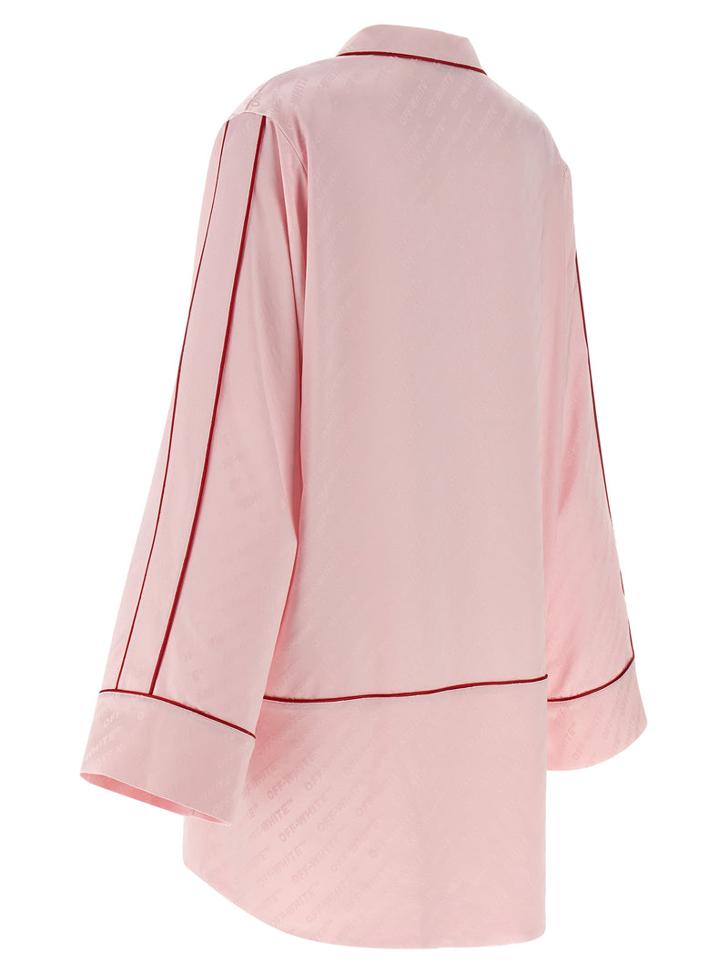 Off White Jacquard Satin New Roxy Pajama Shirt | Urbalenti™ NYC