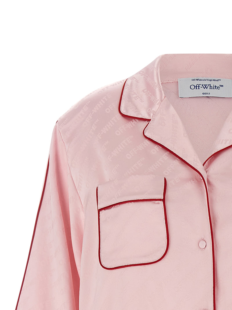 Off White Jacquard Satin New Roxy Pajama Shirt | Urbalenti™ NYC