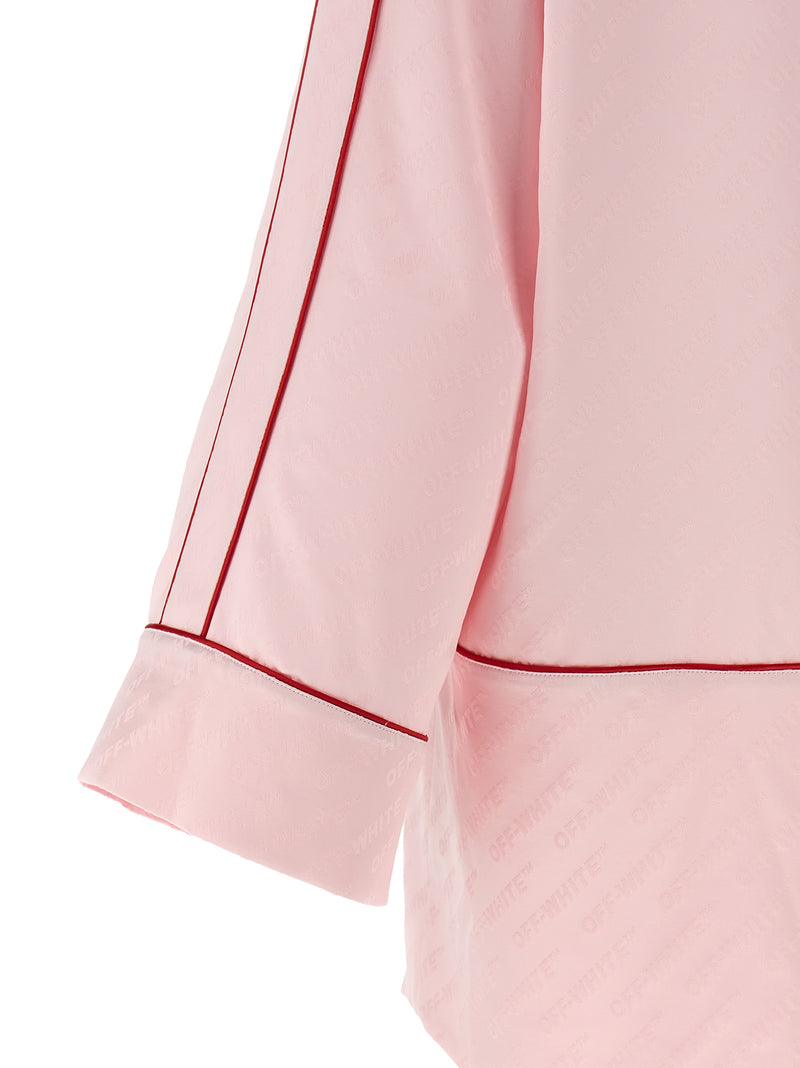 Off White Jacquard Satin New Roxy Pajama Shirt | Urbalenti™ NYC