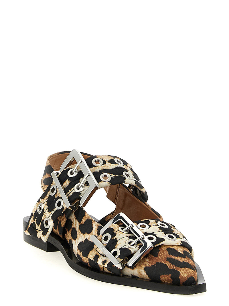 Ganni Ganni Leopard Satin Feminine Buckle Slingback