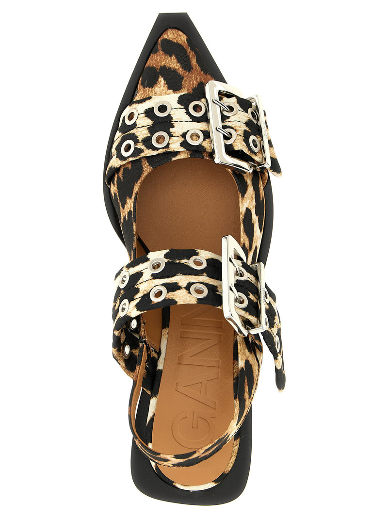 Ganni Ganni Leopard Satin Feminine Buckle Slingback