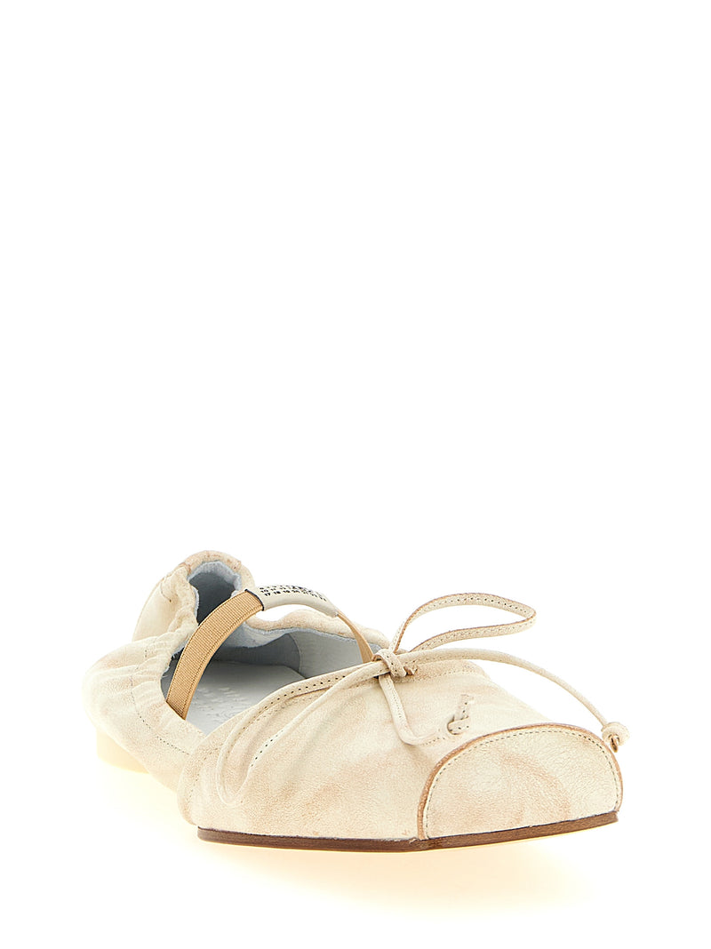 Mm6 Maison Margiela Square Toe Ballet Flats - White Leather - Style 6HB4... | Urbalenti™ NYC