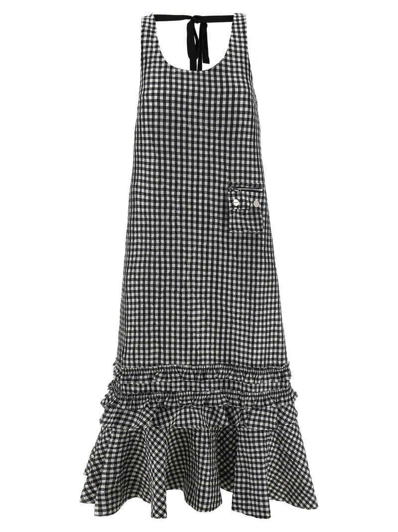 Ganni Ganni Crinkled Check Long Dress