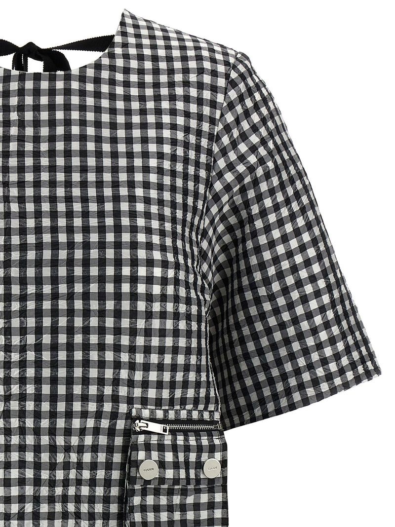 Ganni Crinkled Check Mini Dress