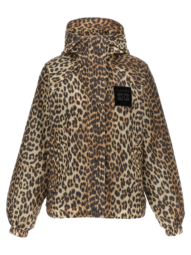 Ganni Ganni Leopard Print Nylon Windbreaker